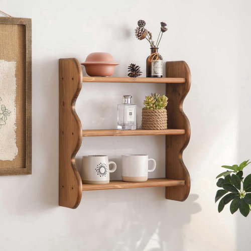 Solid Wood Wall Shelf 3-Tier, Farmhouse Decor Floating Shelves, for Apartment, Living Room and Bedroom