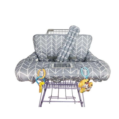 ICOPUCA Shopping Cart Cover for Baby, 2 in 1 cart Cover for Babies N high Chair Cover, Padded Grocery cart seat Cover for Baby Girl boy, with 1” Thick/Removable/Reversible Cushion, Grey;