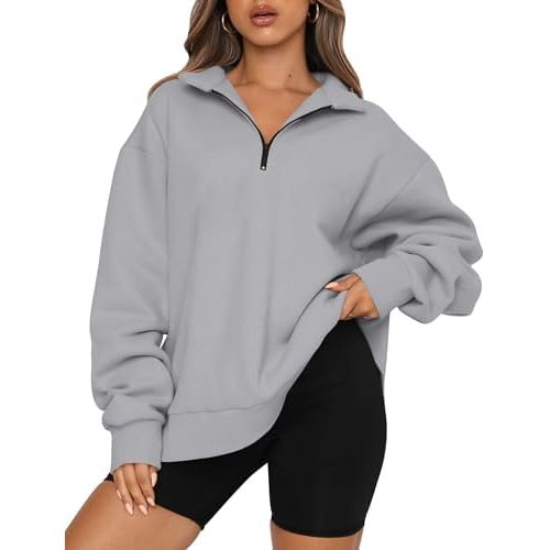 Trendy Queen Womens Oversized Sweatshirts Fall Fashion Hoodies Half Zip Pullover Long Sleeve Shirts Clothes Outfits