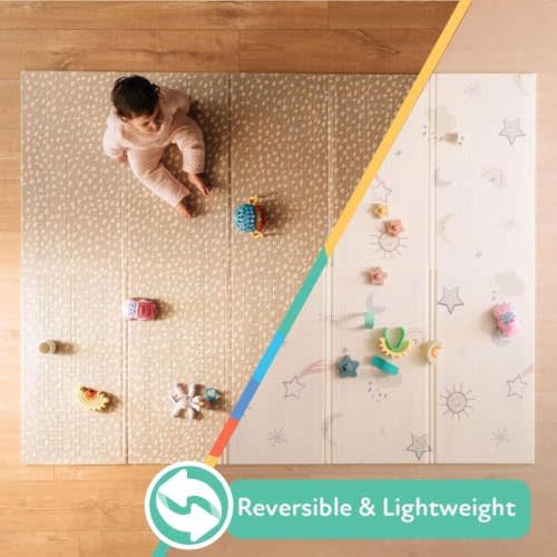 Nuby Foldable Reversible Baby Play Mat, 77" x 58", XXL, 0M+, Stars & Sky