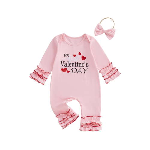 BemeyourBBs Newborn Baby Girl My First Valentines Day Outfit Ruffle Heart Romper Long Sleeve Jumpsuit Headband Cute Infant Spring Clothes