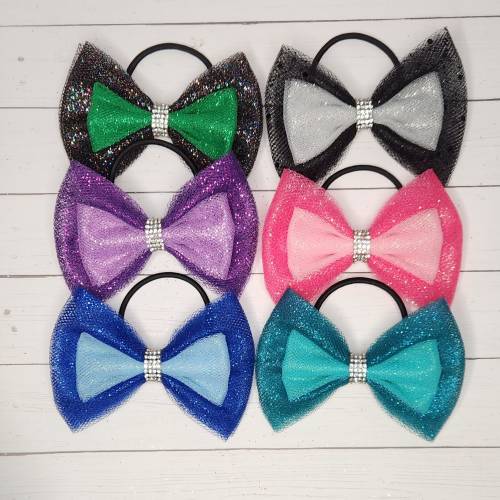 Tulle Hair Bow: Girls Gymnastics Cheer Bling Bow