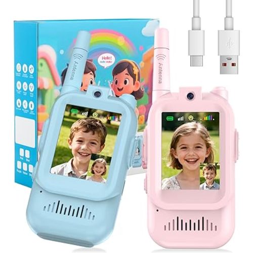 Video Walkie Talkie Toys for Age 3-12 Boys Girls, 2 Pack Rechargeable Walkie Talkies with Screen,Long Range 2 Way Radio with 4 Voice Effects, Christmas Birthday Gifts for Kids Indoor Outdoor Camping