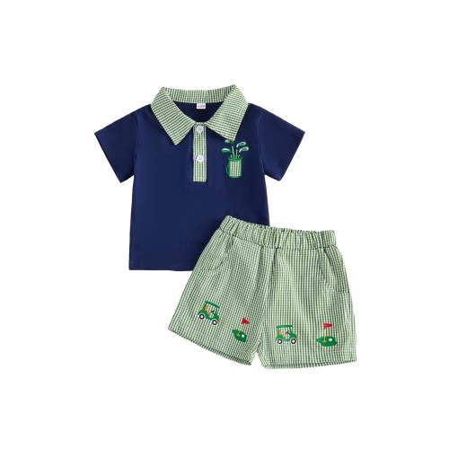 Loicainy Baby Toddler Boy Clothes 3 6 12 18 24 Months 2T 3T Short Sleeve Embroidery Shirt with Plaid Shorts Summer Outfit Set