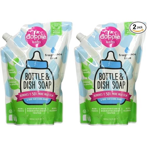 Dapple Refill Pack Baby Bottle and Dish Liquid, Fragrance Free, 33.8 Fluid Ounce (Pack of 2)