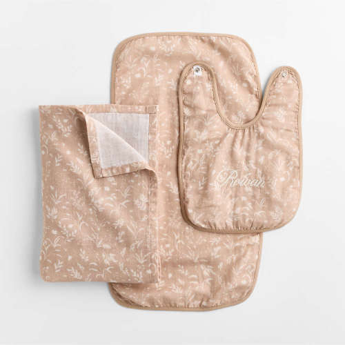 Personalized Little Prairie Almond Brown 3-Piece Baby Gift Set