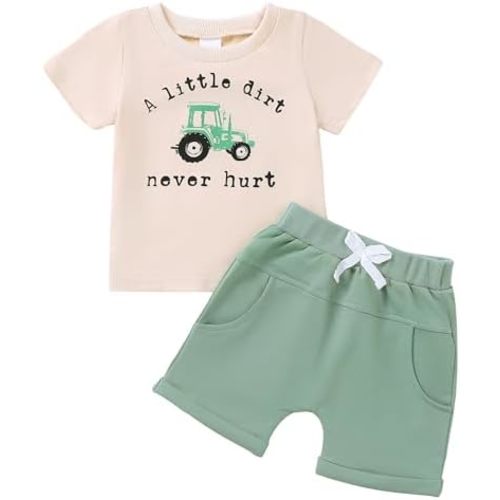 Jecson Toddler Boy Outfits Baby Boy Summer Clothes Cotton Letter Print Short Sleeve T-Shirt and Shorts Set 6M-4Y
