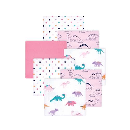 Little Treasure Hudson Baby Cotton Poly Flannel Receiving Blankets Multipack, Pink Cuteasaurus, 30x30 inches