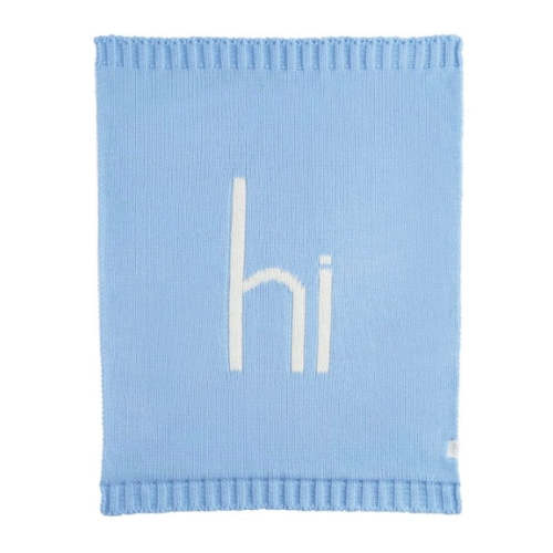 Blue Knitted "Hi" Blanket