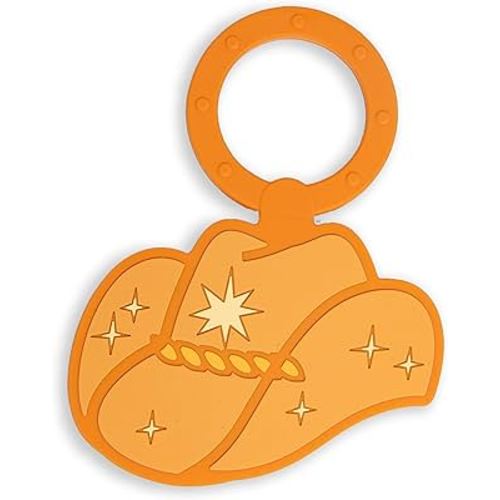 Pearhead Cowboy Hat Baby Teether Ring, Soft Silicone Chew Toy for Infant Teething Relief, Easy Grip Sensory Development Aid, BPA-Free Natural Soothing Toy, Dishwasher and Refrigerator Safe