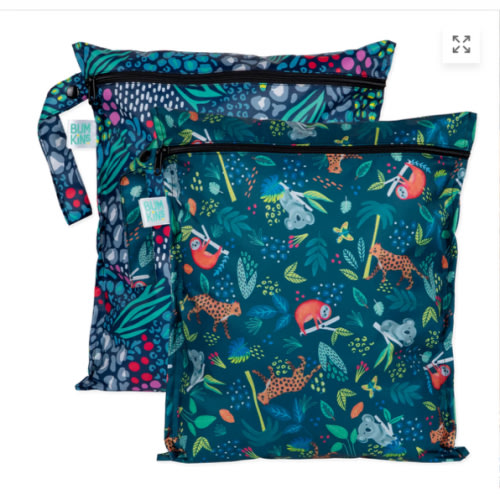 Wet Bag 2 Pack: Jungle + Animal Prints For Diapers, Swim | Bumkins