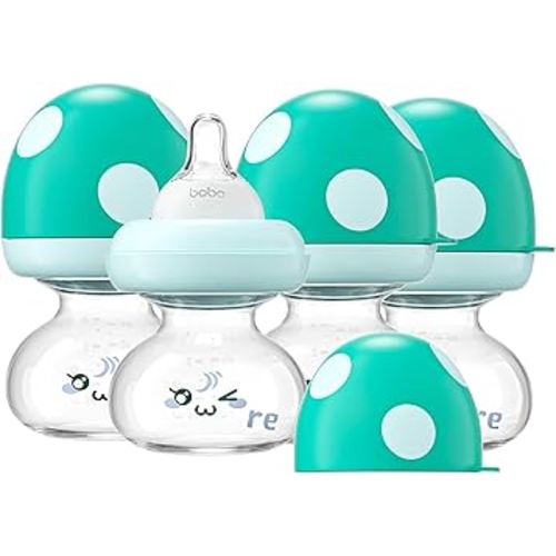 YOHKOH Newborn Glass Baby Bottles with Slow Flow Nipple for 0+ Months, Wide Neck Feeding Bottle, 2.7oz/80ml (Blue, 2.7oz (Pack of 4))