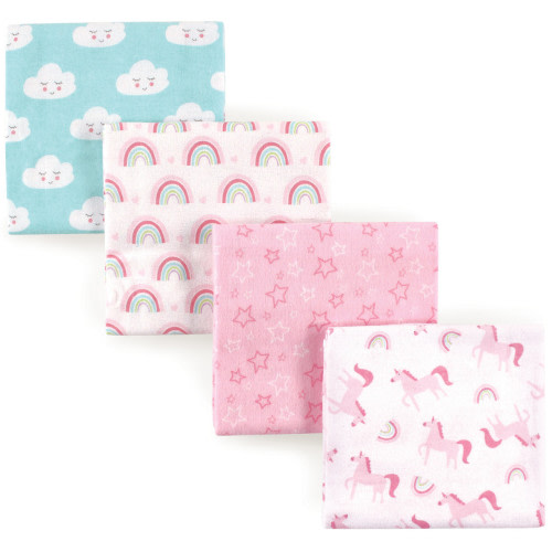 Luvable Friends Cotton Poly Flannel Receiving Blankets, Rainbow 4-Pack
