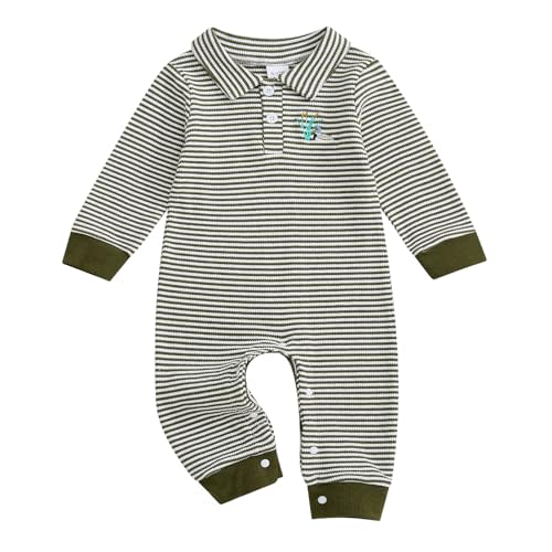 SAYOO Infant Baby Boy Girl Mallard Duck Romper Jumpsuit Green Duck Embroidery One Piece Waffle Overalls Hunting Baby Clothes