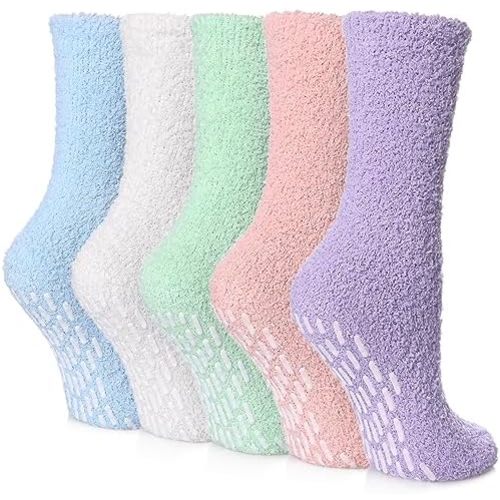 Yebing Non Slip Hospital Socks for Women with Grips Fuzzy Cozy Anti Skid Slipper Socks Winter Warm Soft Fluffy Sleep Socks