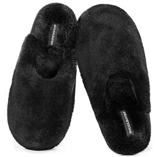 Snug Leaves Women's Fuzzy Scuff Slippers Soft Comfy Memory Foam Non-slip Indoor House Shoes