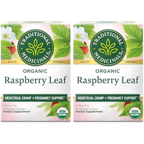 Traditional Medicinals Organic Raspberry Leaf Herbal Tea, Eases Menstrual Cramps & Supports Healthy Pregnancy, 16 Tea Bags (Pack of 2)