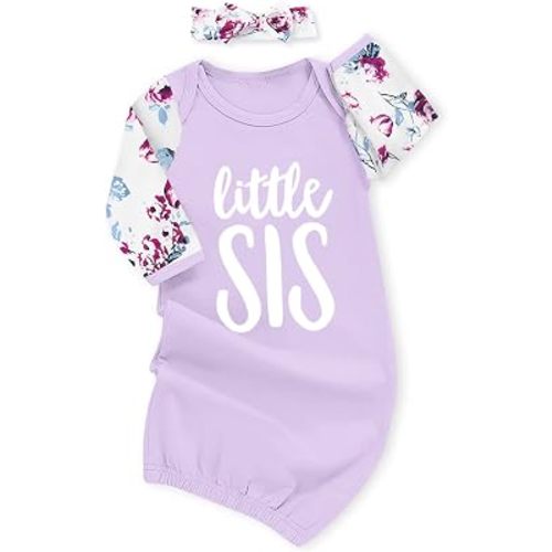 AMAWMW Newborn Baby Girl Little Sister Sleeper Gown Stripe Long Sleeve Nightgown Pajamas Gifts Stuff Essential Outfit
