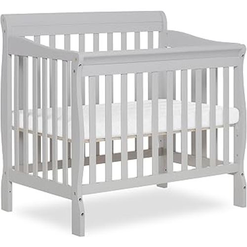 Dream On Me Aden 4-in-1 Convertible Mini Baby Crib in Grey, GreenGuard Gold & JPMA, Sustainable Pinewood, Non-Toxic Finish, 3 Mattress Heights, Converts to Mini Day & Twin-Size Bed