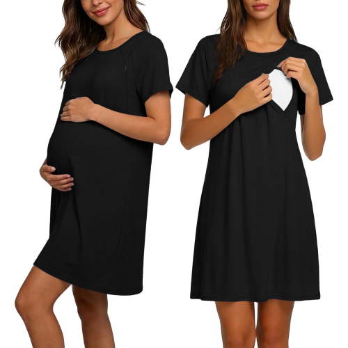 Miqool Maternity Nursing Nightgown 3 in 1 3 in 1 Labor/Delivery/Hospital Gown Maternity Breastfeeding Dress Short Sleeve Sleepwear