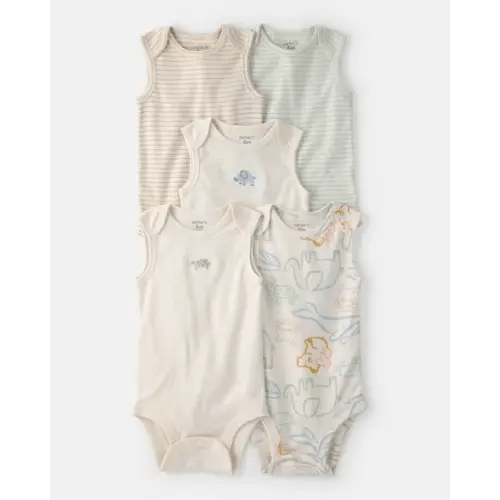 Baby 5-Pack Sleeveless Multipack Animal Bodysuits - Cream | Carter's