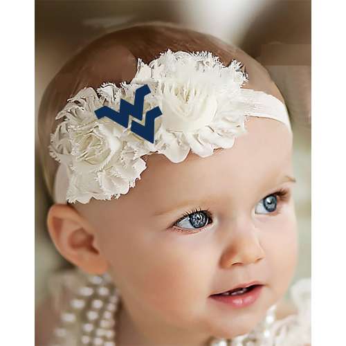 West Virginia Mountaineers Baby/ Toddler Shabby Flower Hair Bow Headband