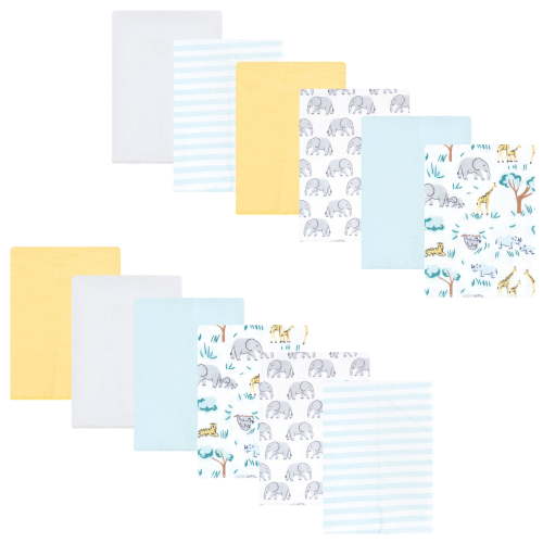 Luvable Friends Hudson Baby Flannel Burp Cloths 12pk, Blue Jungle Safari
