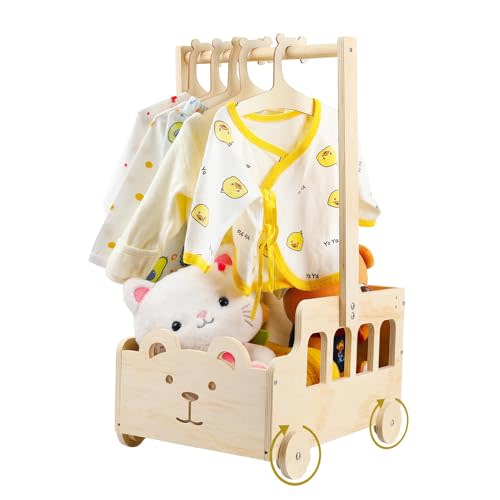 Esmorah Wooden Baby Shower Crate Closet with Wheels & Handle, Personalized Gifts/Welcome Basket for Newborn Boy Girl New Parent, Easy Assembly Baby Crate Closet