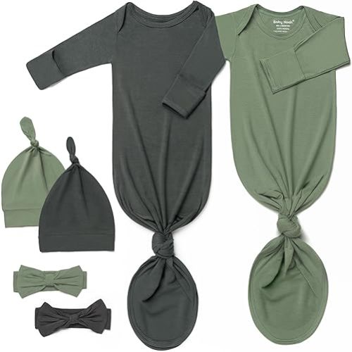 Newborn Baby Knotted Gown, Ultra-Soft Infant Sleeper Coming Home Outfit with Hat, Bowknot (2 Packs)