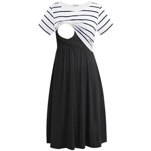 Smallshow Women's Short Sleeve Patchwork Nursing Dresses for Breastfeeding