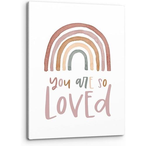 PHAMTE Inspirational Quote You Are So Loved Wall Art,Boho Rainbow Neutral Colors Print Framed Canvas Painting Artwork Home Teens Girls Boys Bedroom Living Room Nursery Classroom(11x14 Inch)