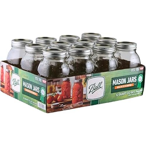Ball - 32 oz Regular Mouth Glass Mason Jars | 12 Pack Jars | with Airtight Lids & Bands | Large Glass Jar for Food Storage with Lids| Ideal for Canning, Fermentation, Pickling, Kombucha Brewing