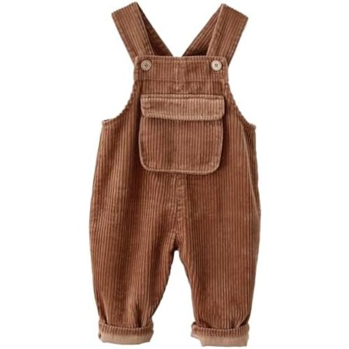 SEAUR Baby Boy Girl Corduroy Bib Overalls Cotton Button Suspender Overalls Plain Romper Loose Jumpsuit