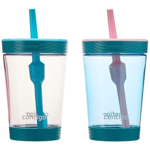 Contigo Kids Spill-Proof 14oz Tumbler with Straw and BPA-Free Plastic, Fits Most Cup Holders and Dishwasher Safe, 2-Pack Strawberry Cream & Blue Raspberry