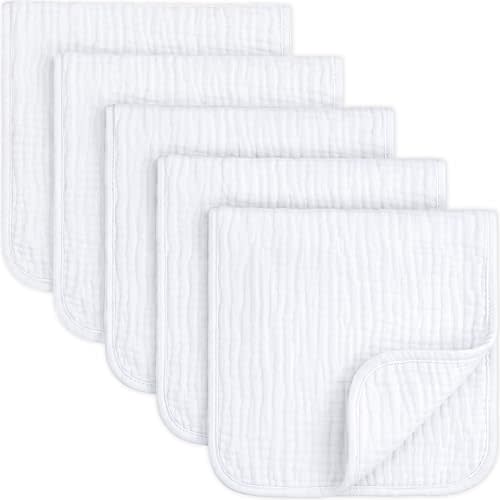 KeaBabies Organic Muslin Burp Cloths Baby Boy, Girl – 5-Pack 100% Cotton Muslin Burping Cloths for Babies, Newborn, 21x10 Large & Absorbent Spit Up Rags, Baby Washcloth, Infant Towels (Soft White)
