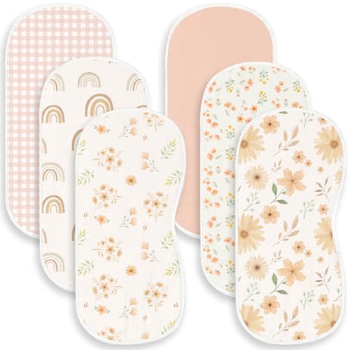 Spriggenix 6 Pack Boho Theme Burp Cloths Baby Girls Boys, Large 100% Cotton Burping Clothes for Newborns Gifts Extra Soft and Absorbent 9.8X19.6inches