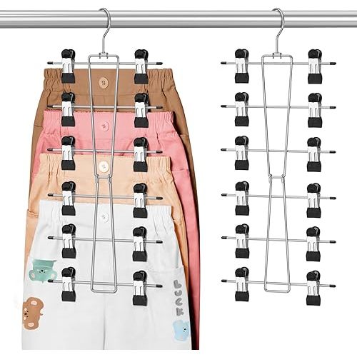 DOIOWN 6-Tier Baby Hangers with Clips - Space Saving Kids Pants Hangers for Babies & Kids Pant,Skirt,Clothe,Adjustable Stainless Steel Toddler Clothes Hanger for Newborn Children Closet Organization