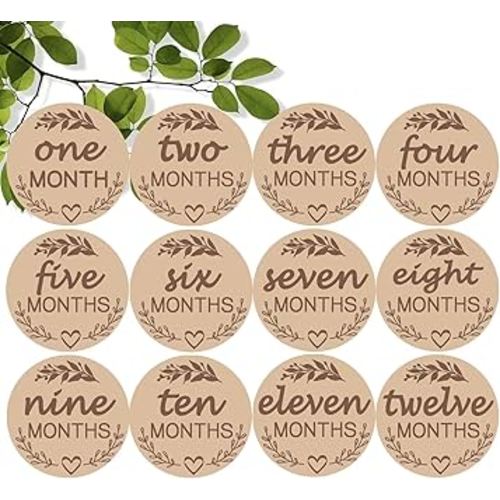 Baby Monthly Milestone Marker Discs,4 Inch 1-12 Months Kraft Baby Monthly Milestone Cards Wooden Milestone Photo Cards for Baby Announcement and Milestones,Gender-Neutral Gift for Newborn Boy and Girl
