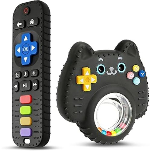2 Pack Baby Teething Toys 0-6 6-12 Months, Remote and Rattle Teether Toy