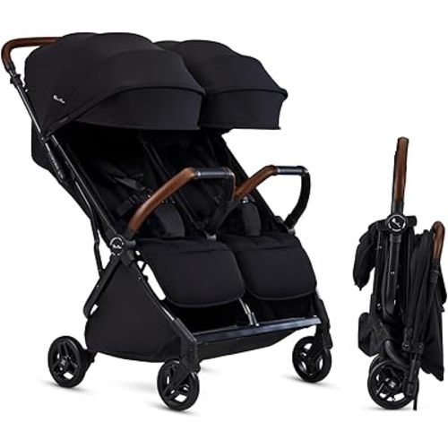 Silver Cross Jet Double - Full Size Side by Side Double Infant & Toddler Stroller - Lightweight, Compact & Easy to Fold, with All-Terrain Wheels – Disney Park Approved, Space Black