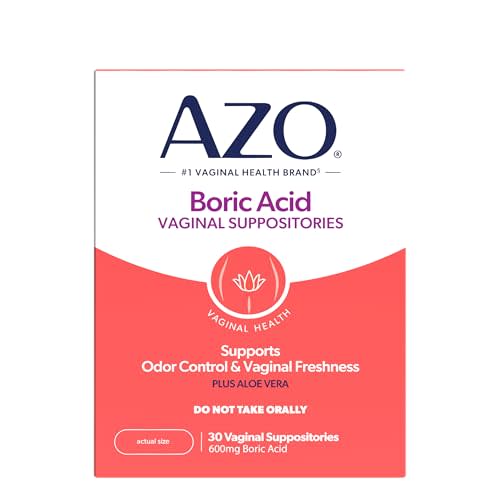 AZO® Boric Acid Vaginal Suppositories, Helps Support Odor Control and Intimate Health with Clinically Studied Boric Acid, Non-GMO, 30 Count
