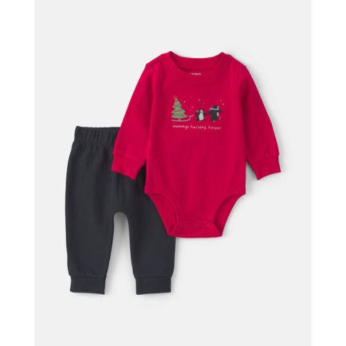 Baby Boy 2-Piece 'Mommy's Holiday Helper' Long-Sleeve Bodysuit & Pant Set - Red/Black | Carter's