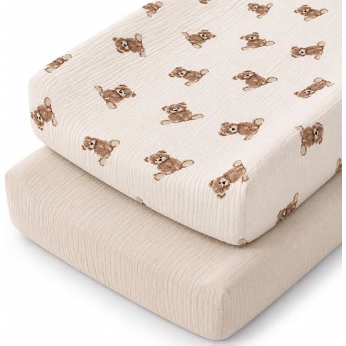 Organic Cotton Muslin Changing Pad Covers 32x16 for Baby Girl Boy Nursery