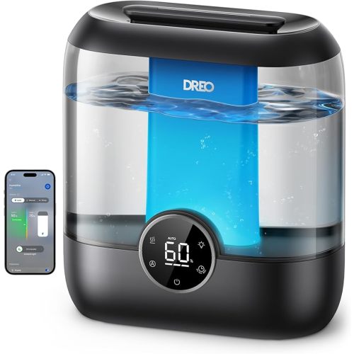 DREO Smart Humidifiers for Bedroom, 6L Top Fill Supersized Cool Mist Humidifier for Large Room, 60 Hour Runtime, Quiet Ultrasonic Humidifiers for Plants, Indoor, Home, Night Light, White