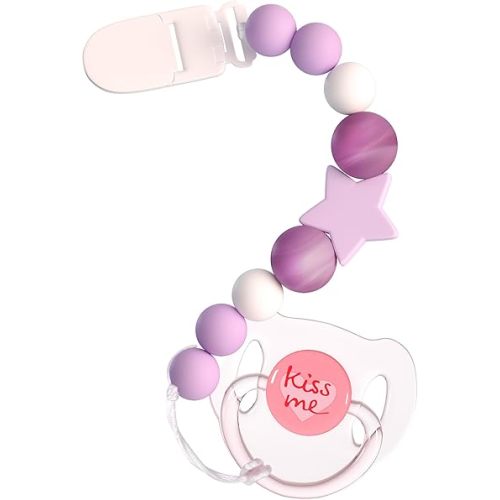 Aori Pacifier Clips for Rebron Baby Dolls Holders Silicone Chain with Magnetic Pacifier -Purple