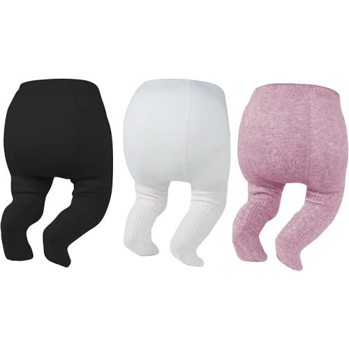 Zando 3Pack Newborn Baby Girls Tights Infant Cable Knit Winter Cotton Warm Footed Tights Leggings Stockings Pantyhose 0-4T