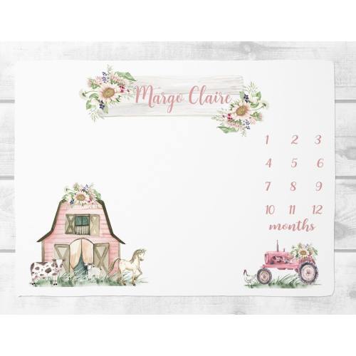 Baby Girl Milestone Blanket Girl,  Floral Blanket, Growth Blanket, Personalized Farm Girl Baby Blanket Country Baby Shower Gift SM148