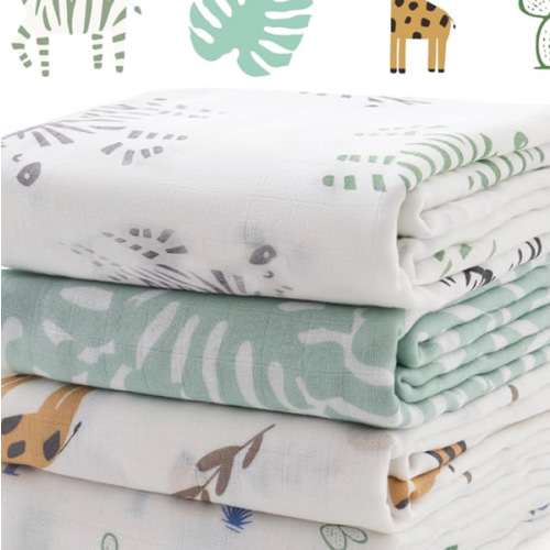Momcozy Muslin Best Wishes Swaddle Blankets, Ultra Soft Neutral Registry Essentials, Jungle Trails & Wild Pals, Breathable Large 47'' x 47'' Newborn Boys Girls Receiving Blanket