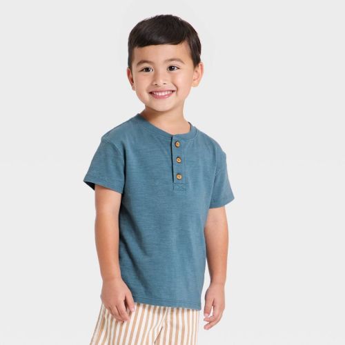 Toddler Boys' Short Sleeve Henley T-Shirt - Cat & Jack™ Blue 3T