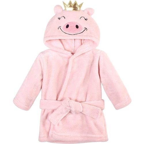 Hudson Baby Unisex Baby Plush Animal Face Bathrobe, Pig, 0-9 Months